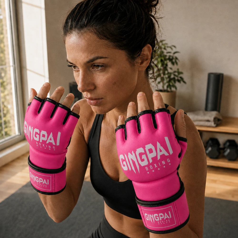 Gants MMA Demi-Doigts Cuir PU – Rembourrage Multicouche