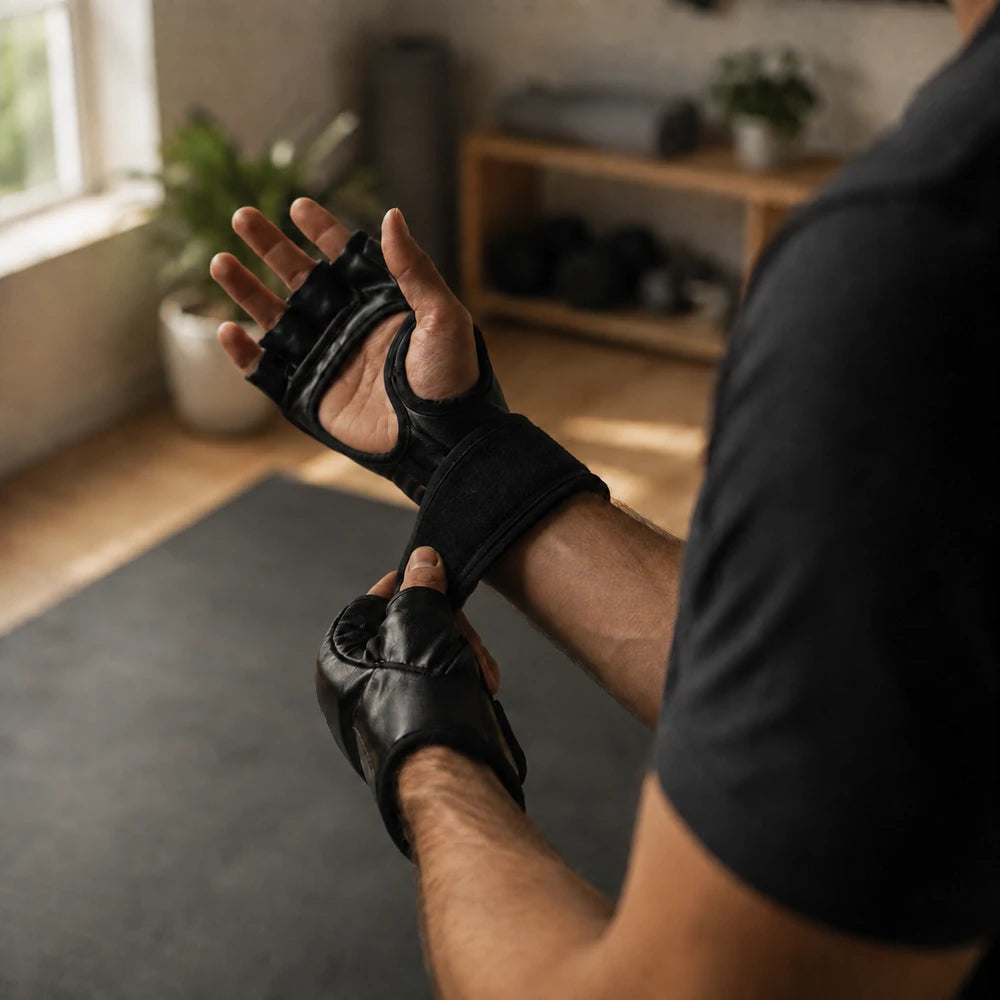 Gants MMA Demi-Doigts Noirs – Taille Unique Ajustable