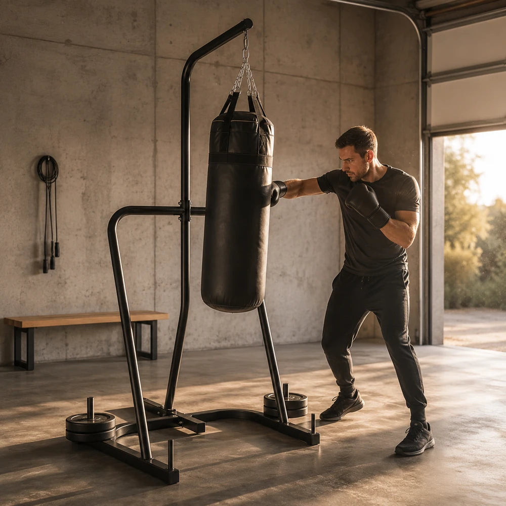 Support Sac de Frappe sur Pied Acier – Sans Perçage