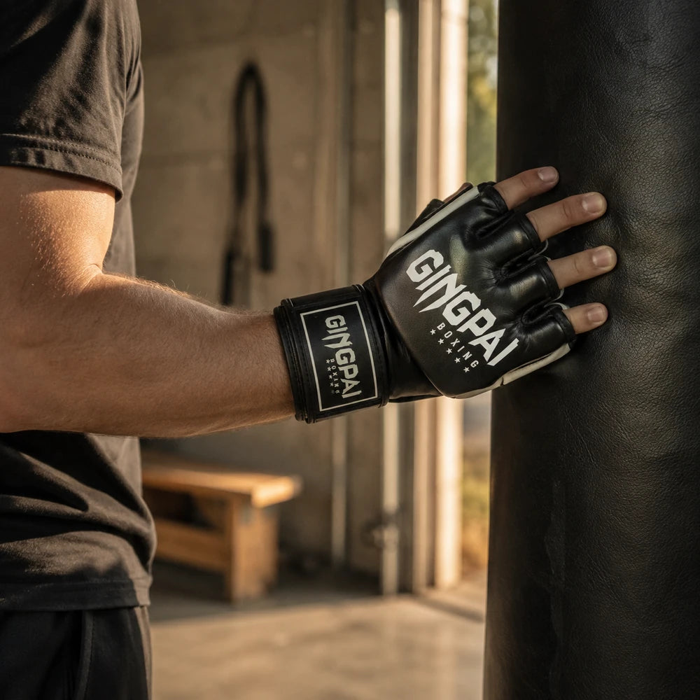 Gants MMA Demi-Doigts Cuir PU – Rembourrage Multicouche