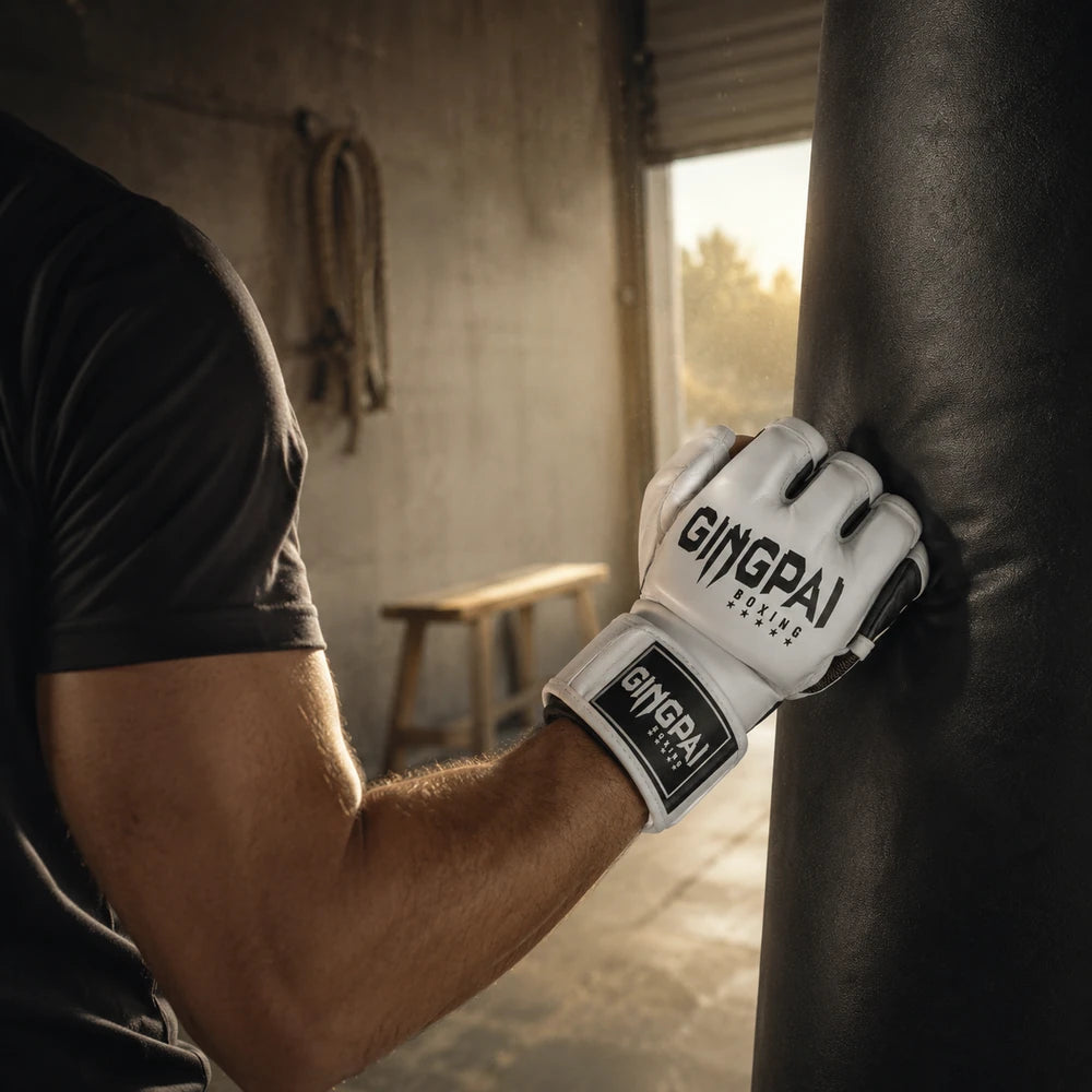 Gants MMA Demi-Doigts Cuir PU – Rembourrage Multicouche