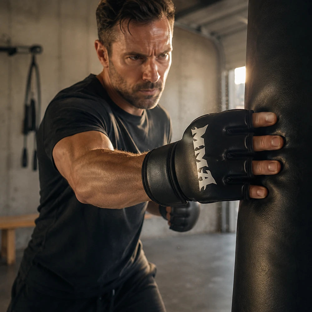 Gants MMA Demi-Doigts Noirs – Taille Unique Ajustable