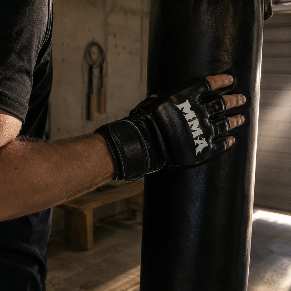 Gants MMA Demi-Doigts Noirs – Taille Unique Ajustable