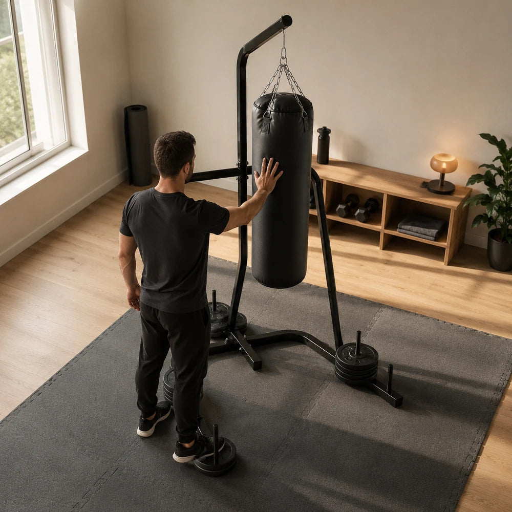 Support Sac de Frappe sur Pied Acier – Sans Perçage