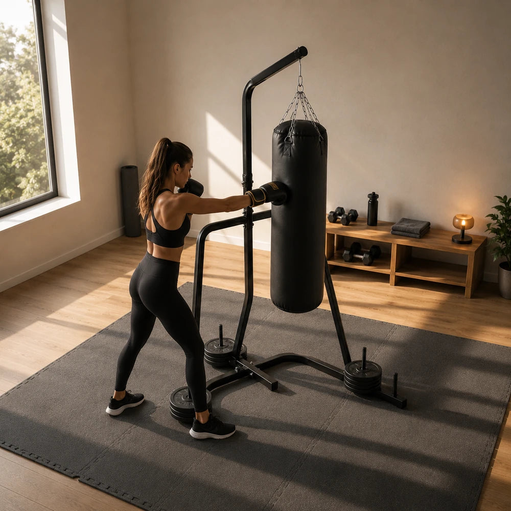 Support Sac de Frappe sur Pied Acier – Sans Perçage